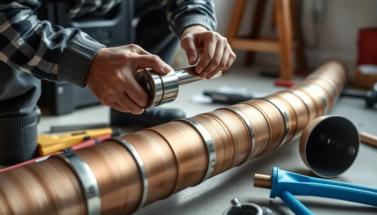 Installation du tubage inox d'un poêle à granulés par un technicien