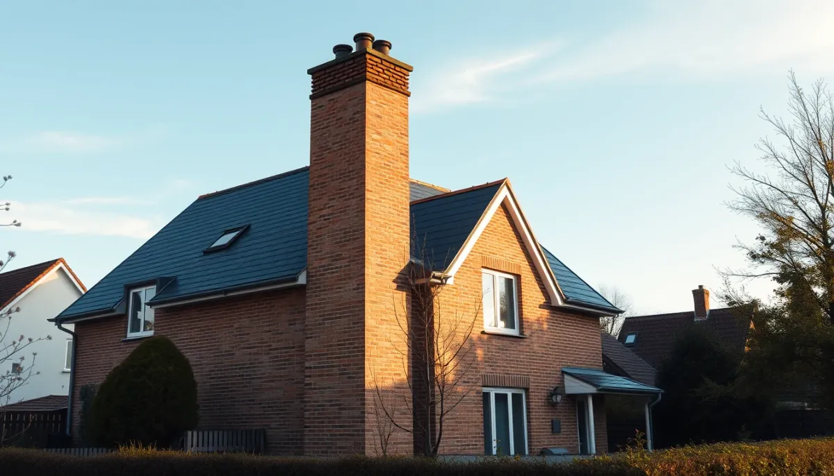 Maison individuelle avec cheminée dans le Pas-de-Calais, vue depuis le jardin