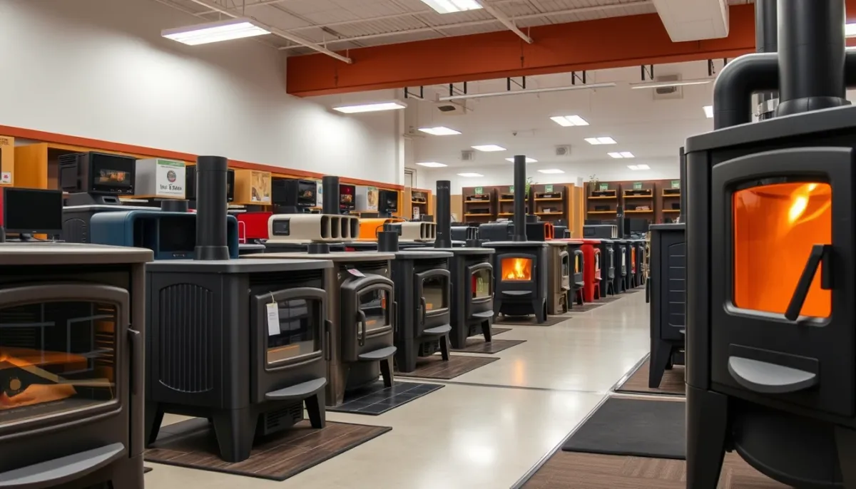 Showroom de poêles à granulés MCZ avec plusieurs modèles exposés
