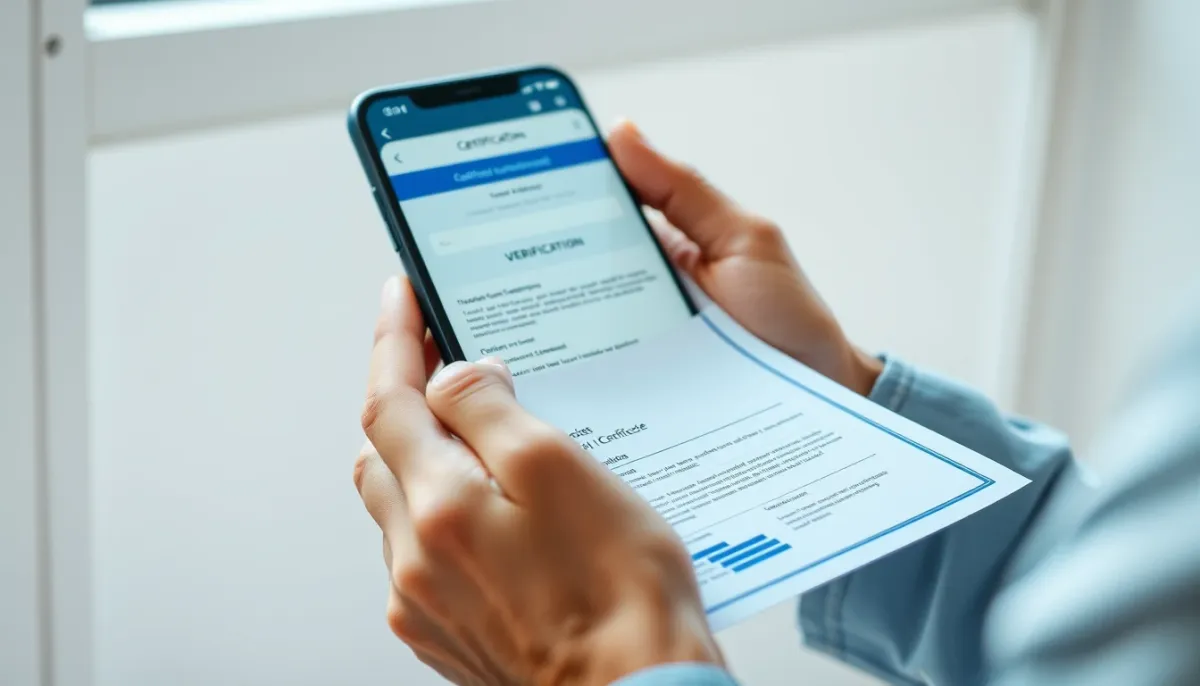 Vérification des certifications et assurances d'un ramoneur sur un smartphone