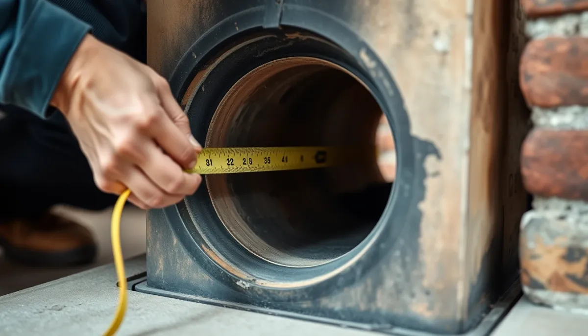 Mesure du diamètre intérieur d'un conduit de cheminée avec un mètre ruban
