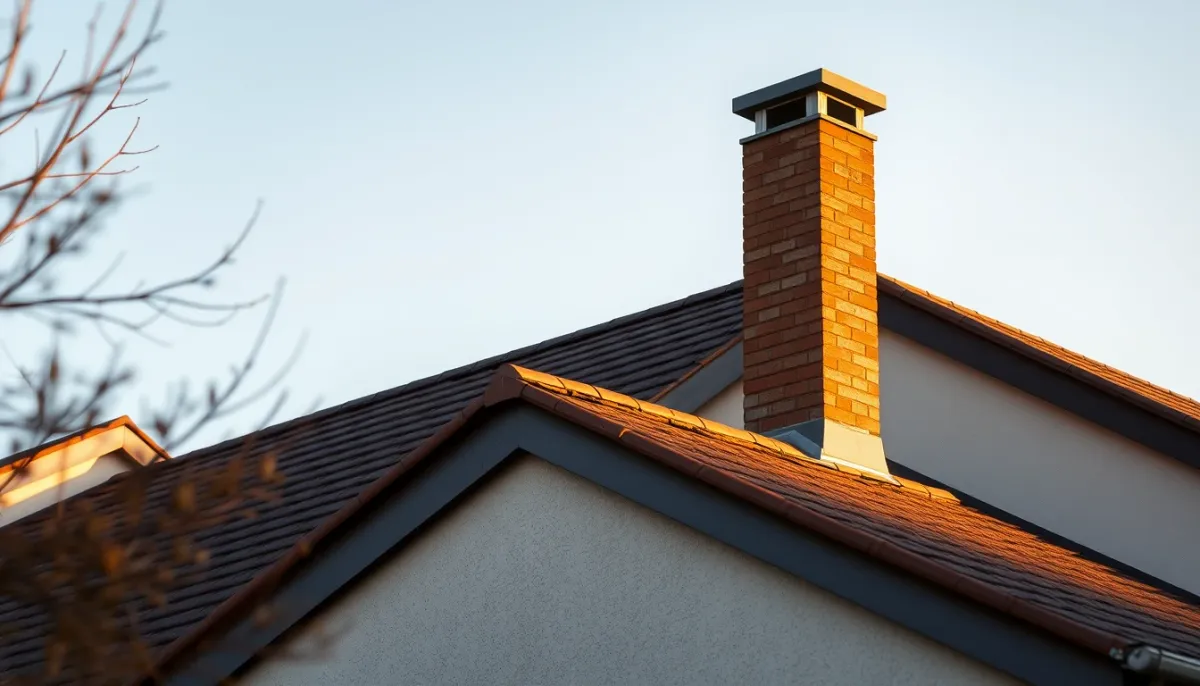 Maison résidentielle du Pas-de-Calais avec une cheminée sur le toit, vue en contre-plongée