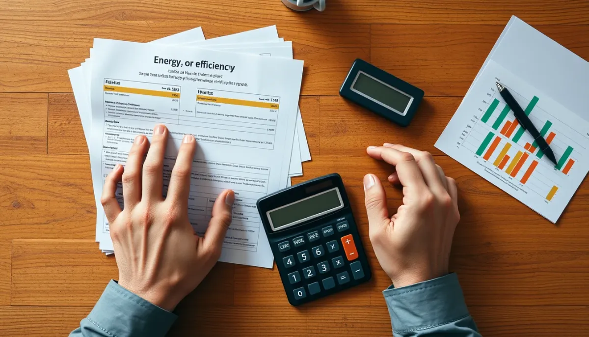 Mains examinant des documents et une calculatrice pour estimer le reste à charge après aides