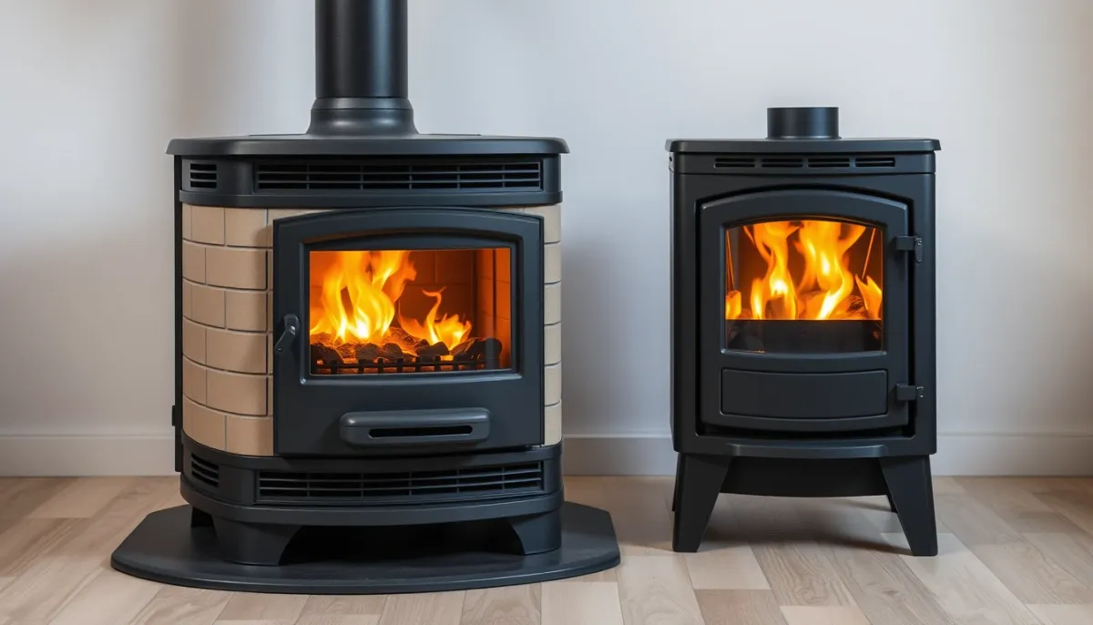 Comparaison technique de deux poêles à granulés, l'un en céramique et l'autre compact