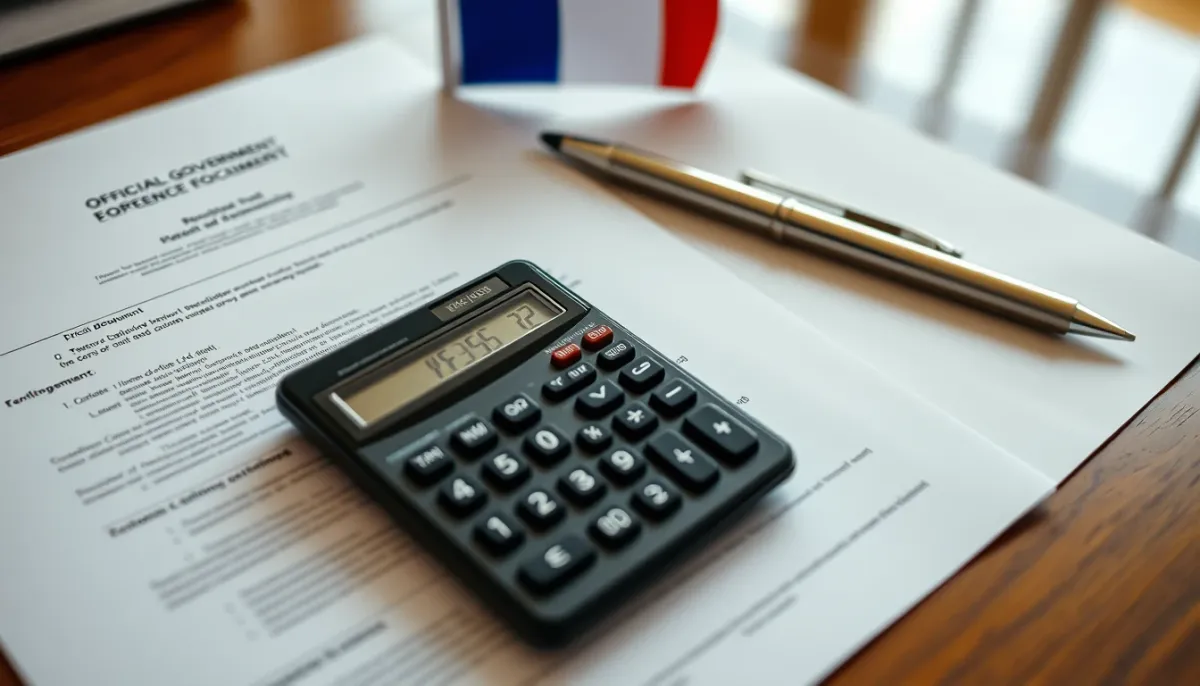 Documents officiels et calculatrice sur un bureau, symbolisant les textes réglementaires