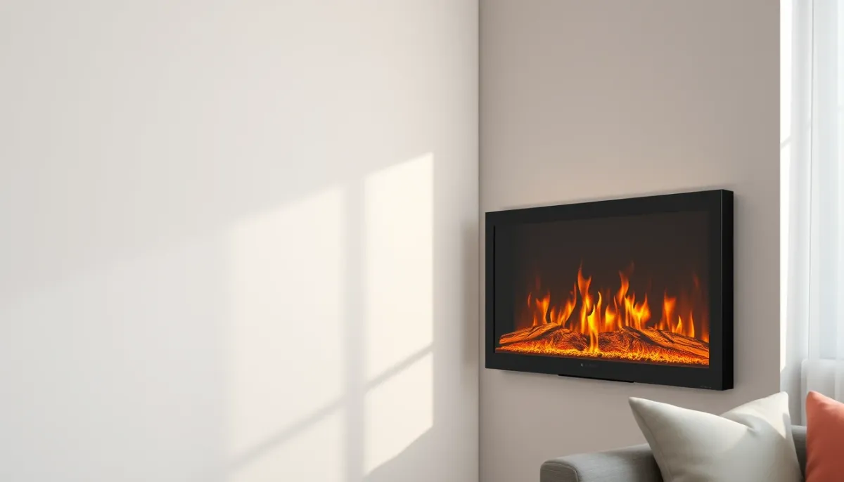 Poêle électrique à effet de flamme installé dans un salon contemporain