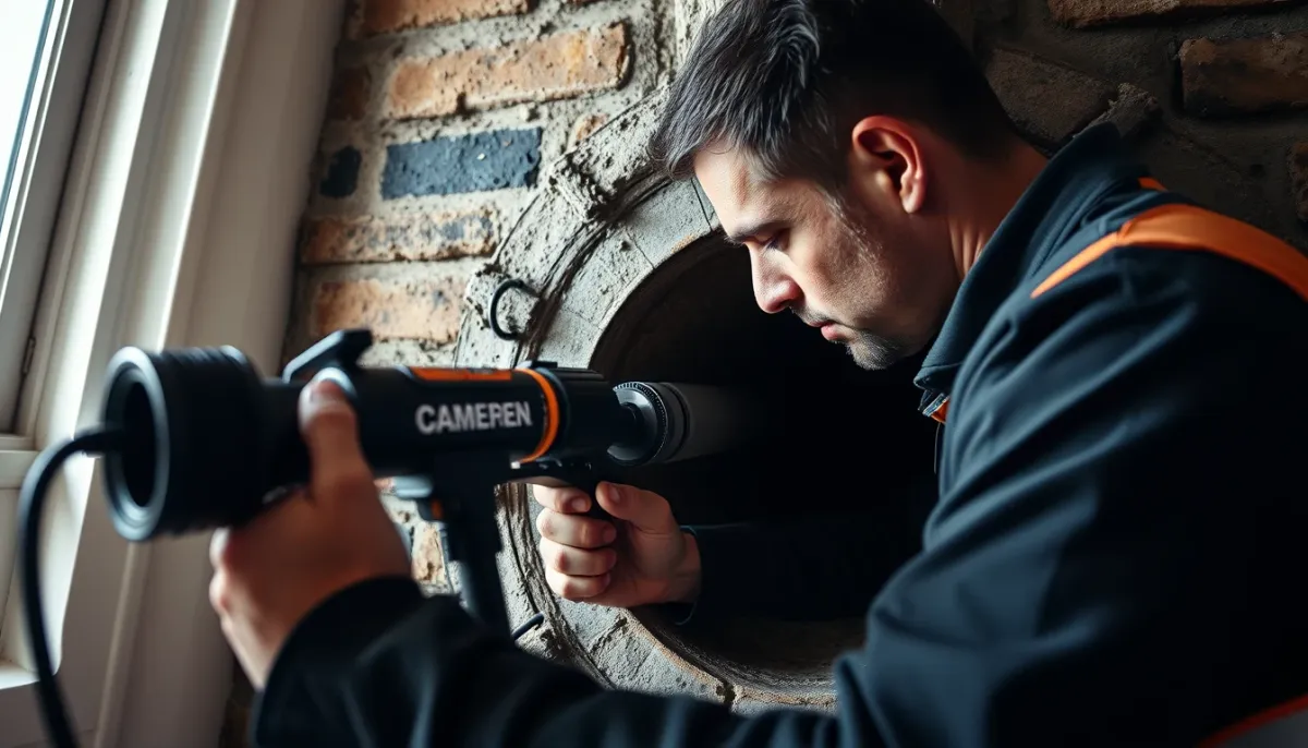 Inspection caméra d'un conduit de cheminée par un professionnel