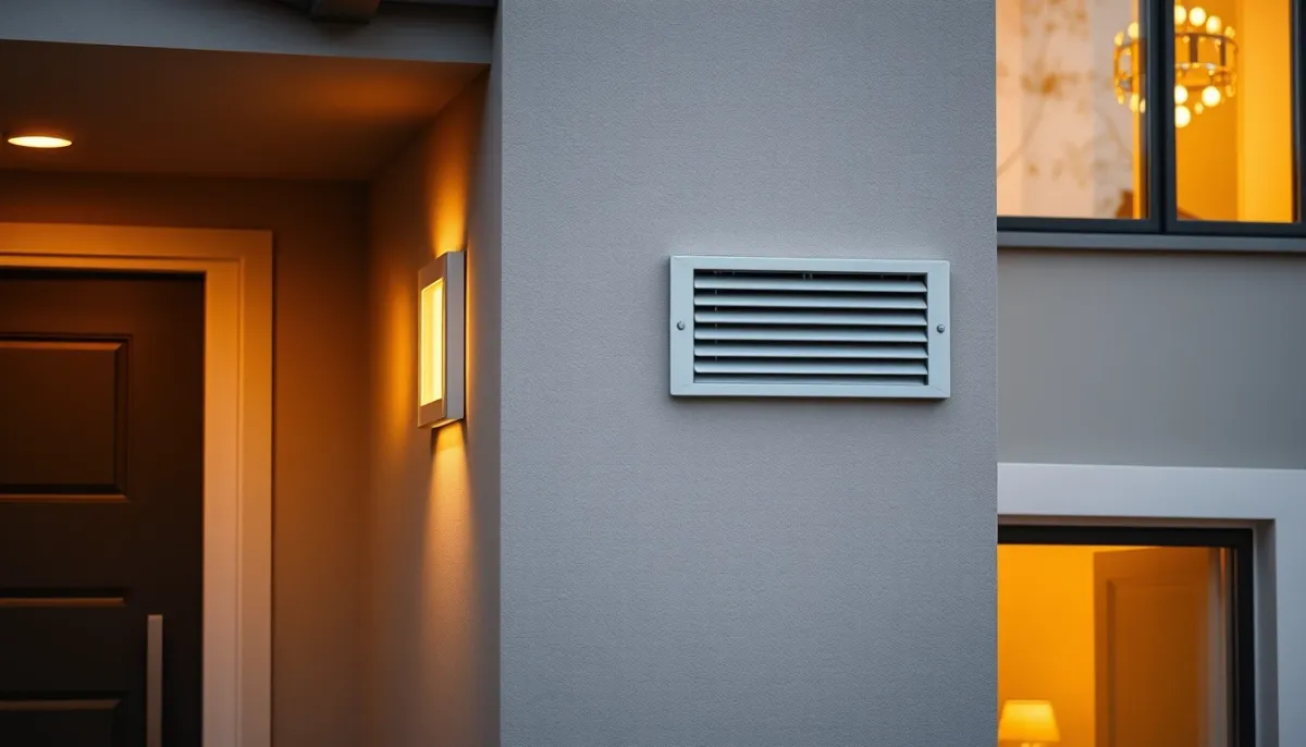 Maison moderne avec une sortie de ventouse horizontale en façade, intégrée discrètement