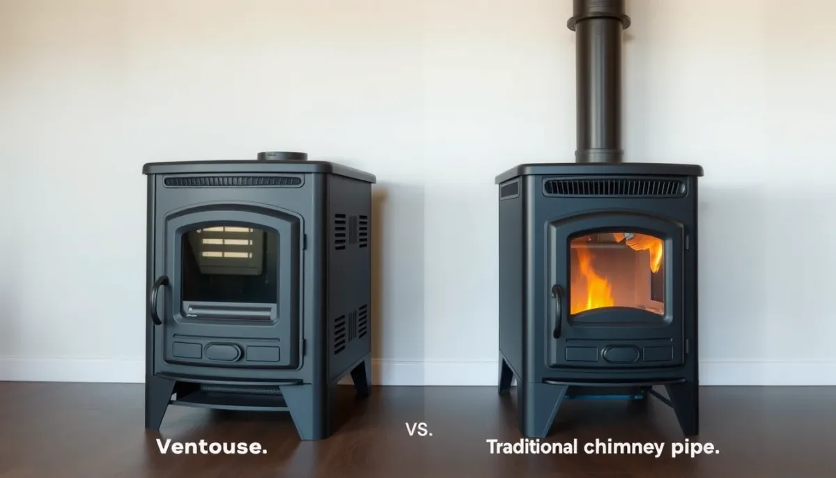 Comparaison côte à côte d'un poêle à granulés à ventouse et d'un poêle à granulés avec tubage classique